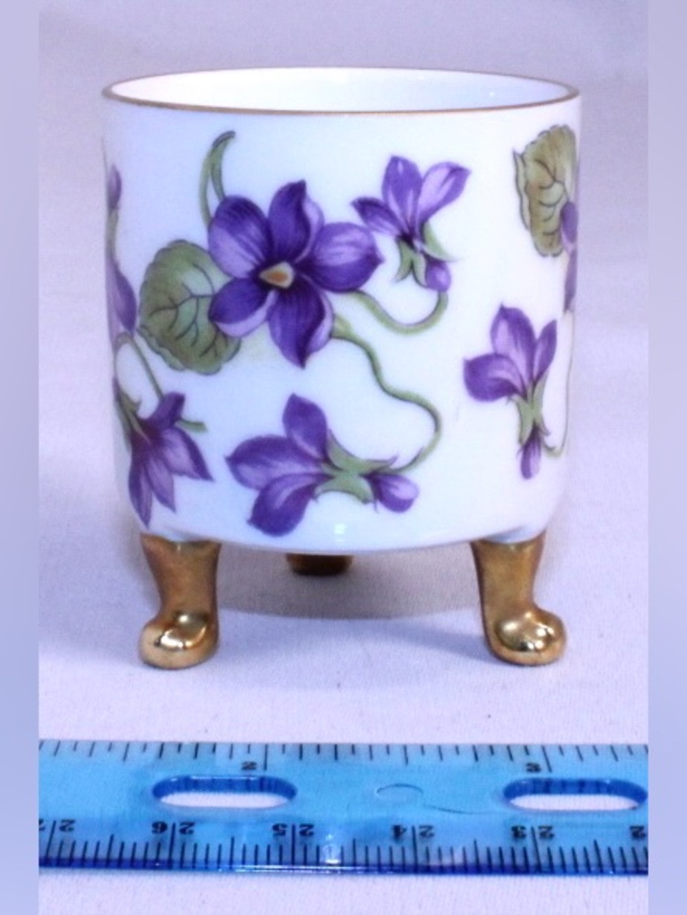 Vintage Mitterteich Bavaria Porcelain Violet Floral Footed Holder - Purple